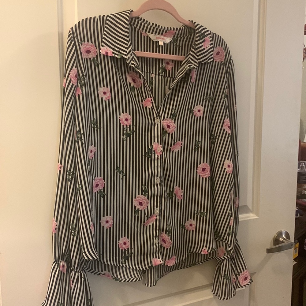 Striped pink floral blouse button up blouse